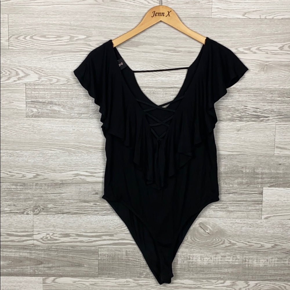 Lilian Black Ruffle Plus size Body Suit